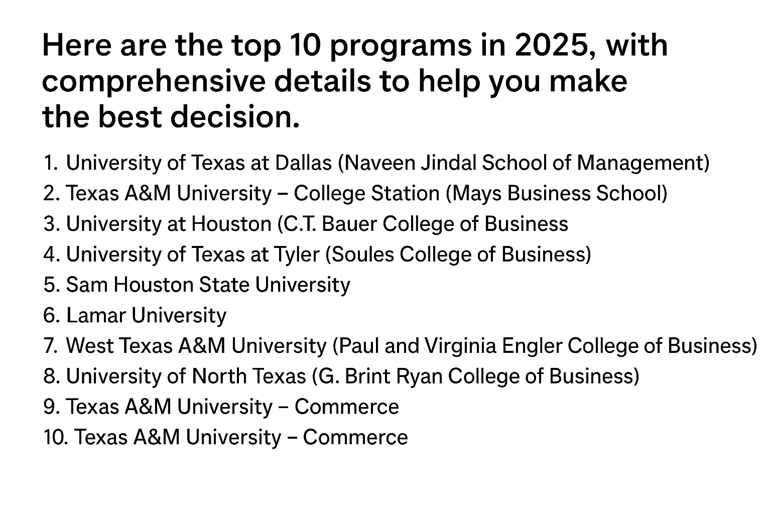 Top 10 Online Business Degree Programs in Texas US
