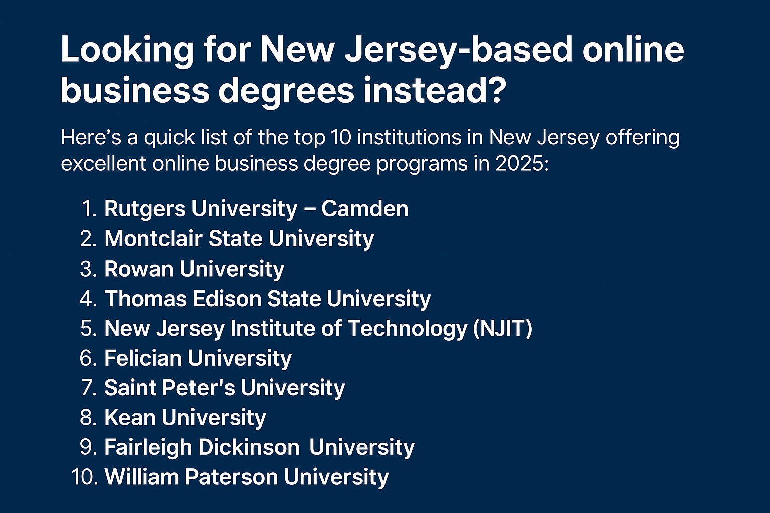 Top 10 Online Business Degree Programs in New Jersey US